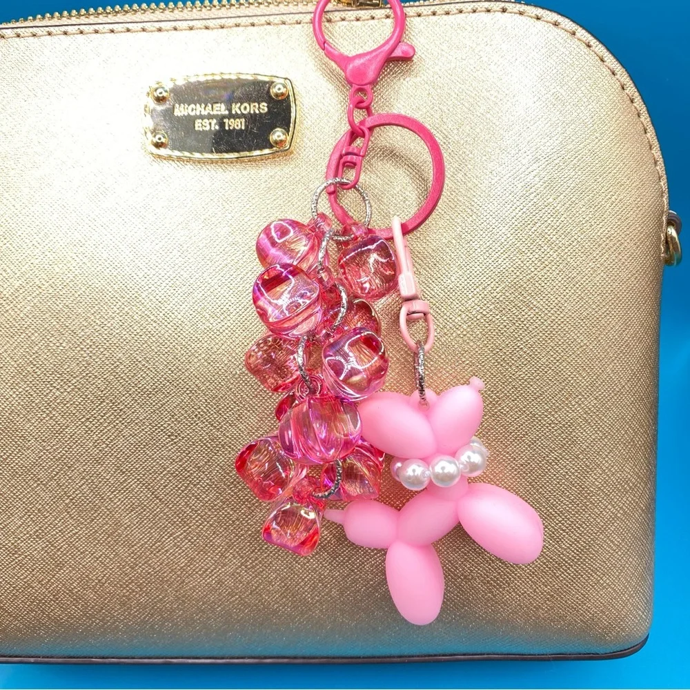 NWT 🐶 Balloon Dog & Shiny Acrylic Bubble/Grape Beads Keychain/Phone/Bag Charm